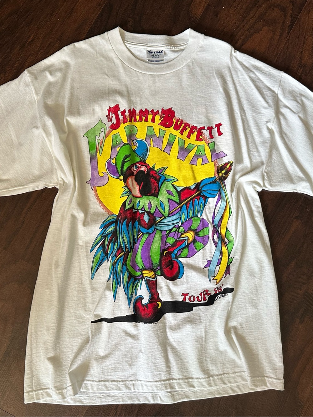 Jimmy Buffett White Short-Sleeve Graphic Tour Tee with Carnival Parrot